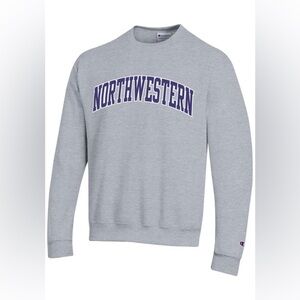 CHAMPION NORTHWESTERN WILDCATS GREY POWERBLEND TWILL LONG SLEEVE CREW SWEATSHIRT